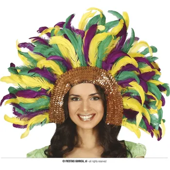 Karnevalový doplněk Guirca Vicebarevná čelenka z peří