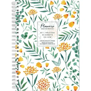 Drasca Art EOOD Kroužkový blok Flowers bílý (120g/m2, 60 listů) A5