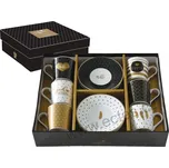 Easy Life GOOD MORNING černozlaté a bílozlaté porcelánové espresso šálky a podšálky s puntíky a čárkami *COFFEE MANIA* 100ml 6 ks