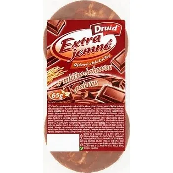 Trvanlivě pečivo Rýžové chlebíčky DRUID 65g extra jemné s MLÉČNO-KAKAOVOU polevou (pufované chlebíčky z pololoupané rýže)