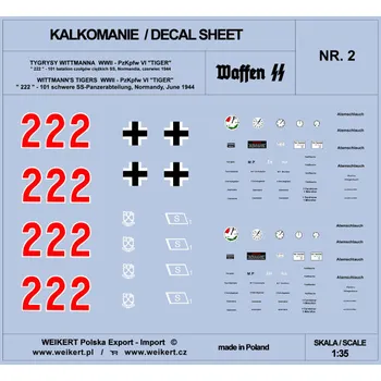 Plastikový model Weikert decals 1/35 TIGER I '222' 101st SS, Normandy, June 1944