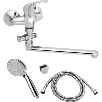 Vodovodní baterie Slovarm - EA.3518-100 - Baterie vanová nástěnná pro bytová jádra, s příslušenstvím, ramínko ploché, L 300 mm, rozteč 100 mm - 481228