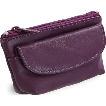 Fialová kožená klíčenka se zipovou a klopnovou kapsičkou 619-0369-76
