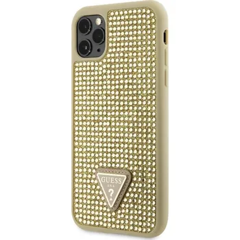 Pouzdro Guess Rhinestones Triangle Metal Logo kryt pro Apple iPhone 11 PRO Gold