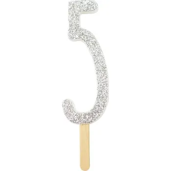 Dortová svíčka PME Dortová svíčka se stříbrným třpytem, číslo – 5