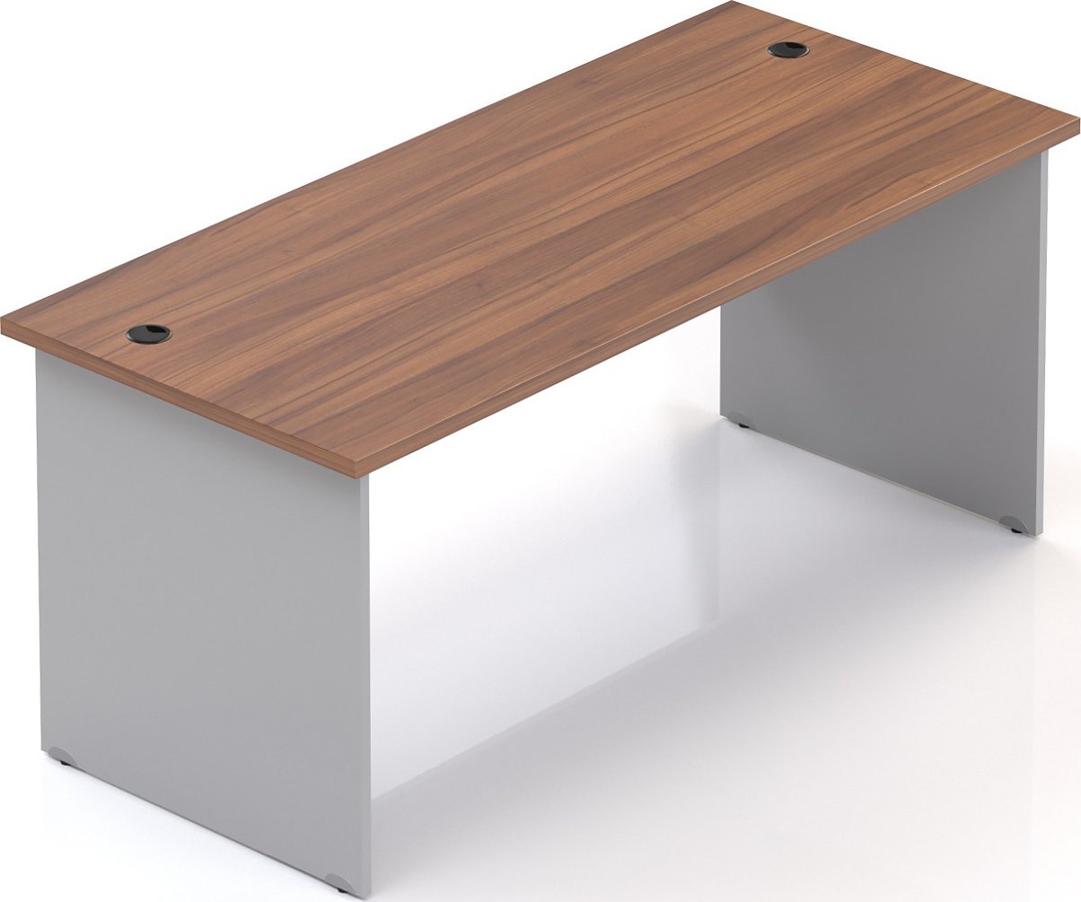 NABYTEK-DESIGNOVY.CZ - Kancelářský stůl KOMFORT, dřevěná podnož, 160×70×76 cm, ořech/šedá – BKA16 19