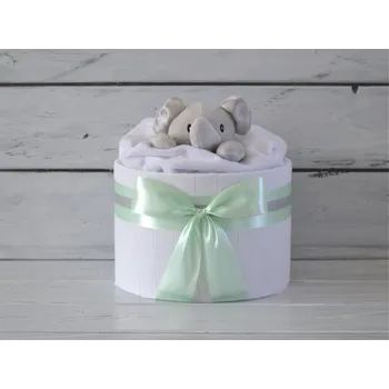 plenkový dort dortNEdort Mini plenkový dort se slonem usínáčkem Mint mašle a náplň pro chlapečka 470_MIM28