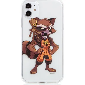 Pouzdro na mobilní telefon Kryt MARVEL pro Apple iPhone 11 - Strážci Galaxie - Rocket a Groot - gumový - průhledný