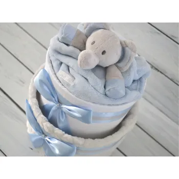 plenkový dort dortNEdort Dvoupatrový plenkový dort VI. s šedou dekou a sloníkem Jiná 345_MIM14