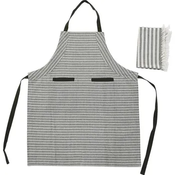 Kuchyňská zástěra Kuchyňská sada (zástěra s přední kapsou a utěrka) DKD Home Decor Bavlna Šedá Bílá Zelená