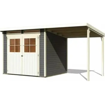 Zahrada dřevěný domek KARIBU GLUCKSBURG 4 + přístavek 190 cm (83233) terragrau