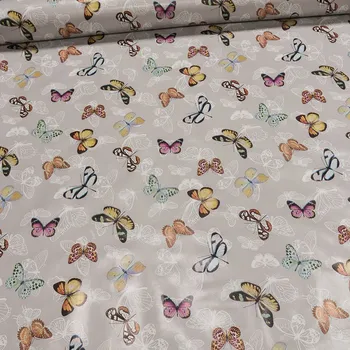 Ubrus PVC s textilním podkladem 607-1, barevní motýli, šedá, š.140cm (metráž)