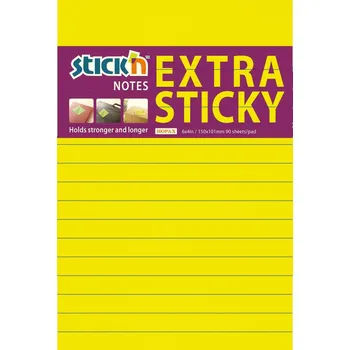 Samolepící bloček Samolepicí bločky Stick´n by Hopax Extra Sticky - 101 x 150 mm / linka / 90 lístků / neonová žlutá