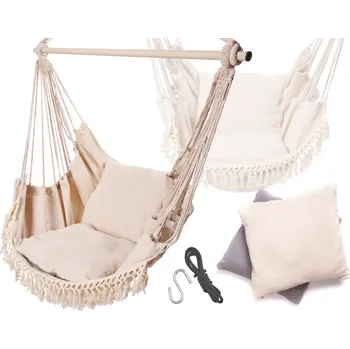 Závěsné křeslo KiK Brazilské houpací křeslo se střapci a polštáři 90 x 120 cm