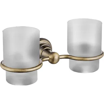 Držák na kartáček SAPHO DIAMOND dvojitý držák skleniček, mléčné sklo, bronz