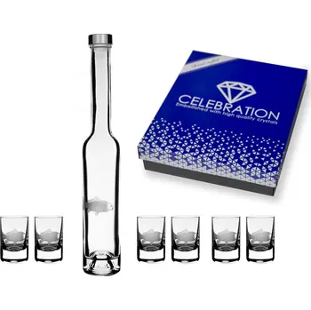Sklenice Bohemia Crystal Set na lihoviny pro rybáře, 1 lahev + 6 panákovek 200ml + 30ml