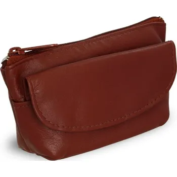 Hnědá kožená klíčenka se zipovou a klopnovou kapsičkou 619-0369-41