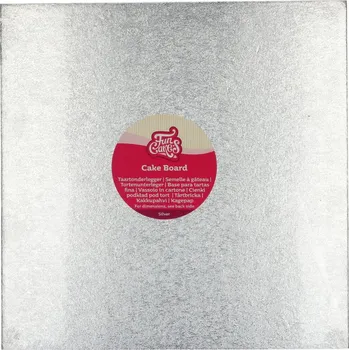 Jedlá dekorace na dort FunCakes Dortová podložka stříbrná, čtverec 33 x 33 cm, výška 3 mm