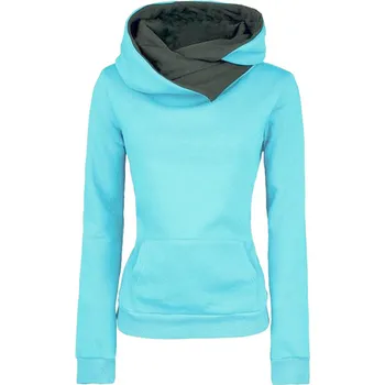 Dámský svetr Dámská jednobarevná mikina bez potisku s kapucí Barva: modrá, Velikost: 3XL 85-93kg