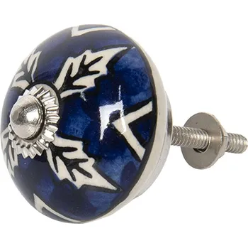 Věšák Clayre & Eef - Nábytková úchytka vzorovaná na modrém podkladu - Ø 4 cm