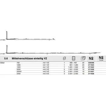 Příslušenství k oknu Střední závora Maco Velikost: 2201 - 2450 mm