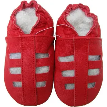 Capáčky CAROZOO Kožené capáčky s koženou podrážkou červené sandále 0-6 měsíců Červená 18,5