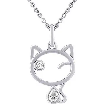 Řetízek Stříbrný řetízek s přívěskem kočky Betty s čirými Brilliance Zirconia MW15320P