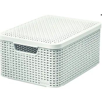 Úložný box DOMO SERVICE Úložný box RATTAN Style2 s víkem M - krémový