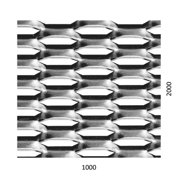 Plech KOVIAN, s.r.o. Tahokov Fe, kosočtvercové oko: 44x12mm, mostík: 5mm (1000x2000x1.5mm), orientace oka: rozměr oka 44mm je rovnoběžná s ro