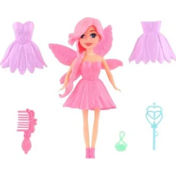 Panenka víla s křídly a s doplňky - růžová (16cm)