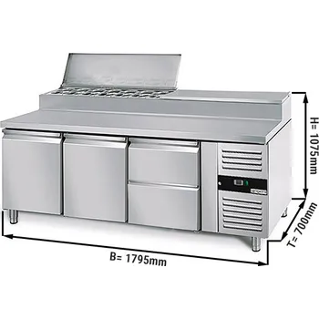 Pizza kámen G.Gastro Přípravný stůl PREMIUM - 1,8 x 0,7 m - se 2 dveřmi & 2 šuplíky 1/2
