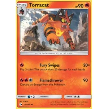 Karetní hra Pokémon SUM 025/149 Torracat - Sun & Moon Stav: Excellent, Verze: REVERSE HOLO