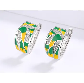 Náušnice B-TOP Smaltované náušnice List - zelená/ žlutá