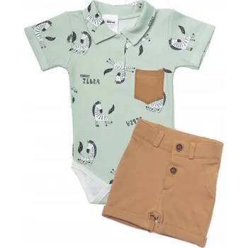 Kojenecký body Baby Nellys 2-dílná sada body kr. rukáv, kraťásky, Zebra - mátová, hnědá, Velikost koj. oblečení 98 (2-3r)