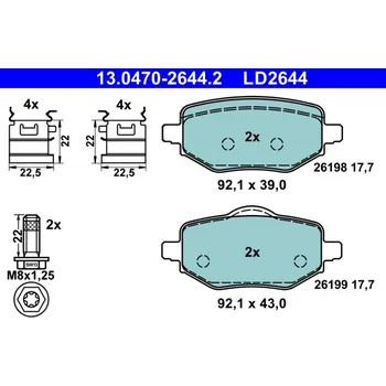 Brzdová destička Sada brzdových destiček, kotoučová brzda ATE 13.0470-2644.2