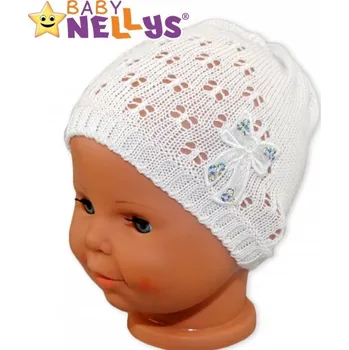 Kojenecká čepice Háčkovaná čepička Mašle Baby Nellys ® - s flitry - bílá, Velikost koj. oblečení 56-62 (0-3m)
