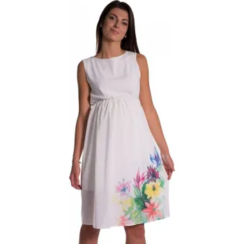 Dámská móda Be MaaMaa Těhotenské šaty bez rukávů s potiskem květin - ecru, Velikosti těh. moda XXL (44)
