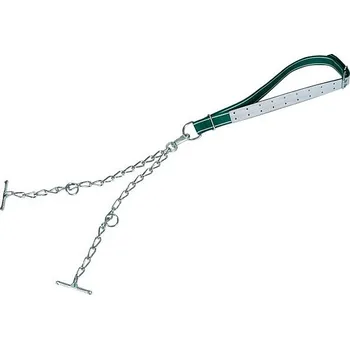 Krční řemen pro skot s dvojitým řetězem - zelenobílý 150 x 5 cm