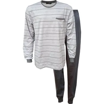 Pánské pyžamo C-Lemon Pánské bavlněné pyžamo s dlouhým rukávem - Clemon AK016 Barva: Šedá, Velikost: 4XL