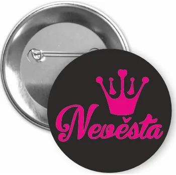 ON-DESIGN Placka s motivem Nevěsta Barva: černá, Barva potisku: purpurová, Typ buttonu: špendlík