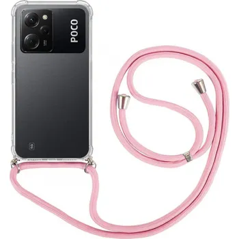 Pouzdro na mobilní telefon Kryt Xiaomi Poco X5 Pro 5G s růžovou šňůrkou průhledný (obal neboli pouzdro na Xiaomi Poco X5 Pro 5G)