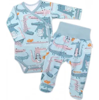 Kojenecké oblečení Baby Nellys 2-dílná sada, body dl.rukáv zap. bokem + polodupačky Krokodýl Eda, Velikost koj. oblečení 52 (0-1m)