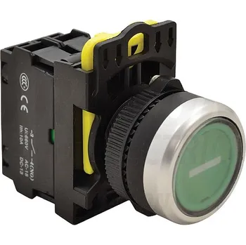 tlačítko Tracon NYK3-P1L Tlačítkový spínač podsvětlenýs popisem, zelený ( bílá I ) 1×NO, 5A/230V AC-15, IP65, LED 230V AC/DC (Tracon NYK3-P1L)