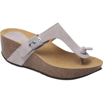 Dámské žabky Scholl EDNA 2.0 světle šedé dámské zdravotní žabky semiš s Bioprint stélkou