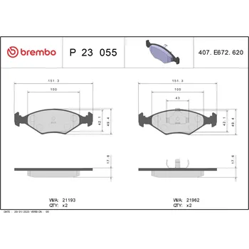 Brzdová destička Sada brzdových destiček, kotoučová brzda BREMBO P 23 055
