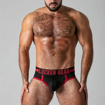 Pánské erotické prádlo Slipy Locker Gear LK0525 Push It Brief červené M, pánské síťované slipy