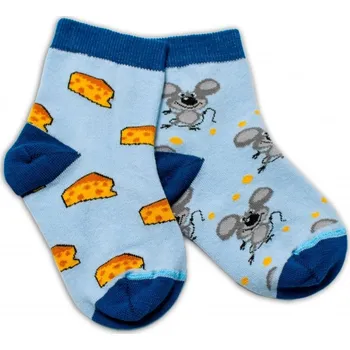 Baby Nellys Bavlněné veselé ponožky Myška a sýr - světle modré, vel. 122/128, Velikost koj. oblečení 122-128 (6-8r)