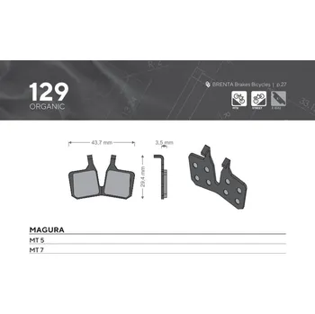 Brzdová destička BRENTA BIKE brzdové destičky organické MTB / silniční polokovové vhodné pro MAGURA MT 5, MT 7 BR129 (BRENTA BIKE brzdové destičky organické MTB / silniční polokovové vhodné pro MAGURA MT 5, MT 7 BR129)