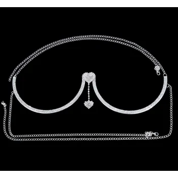 Řetízek B-TOP Sexy štrasový řetízek/ podprsenka na hruď Double Heart