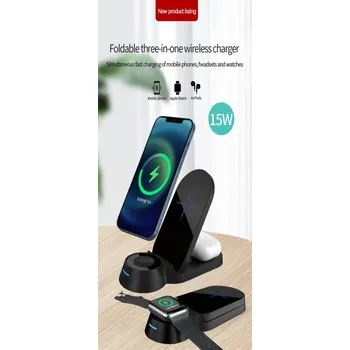 MXM 3v1 bezdrátová nabíječka pro mobil, sluchátka a hodinky H22 - černá